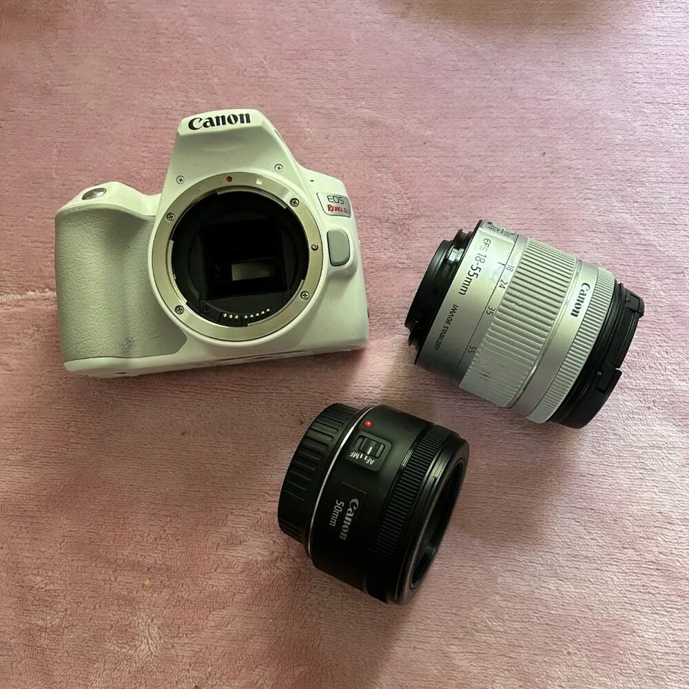 Canon EOS Rebel SL3 with Body Lens and 50mm Portriat Lens